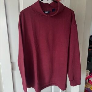 Lands' End Relaxed 58% Cotton Long Sleeve Mock Turtleneck Burgundy Size L